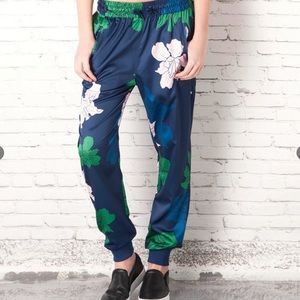 Adidas silk floral blue joggers Small